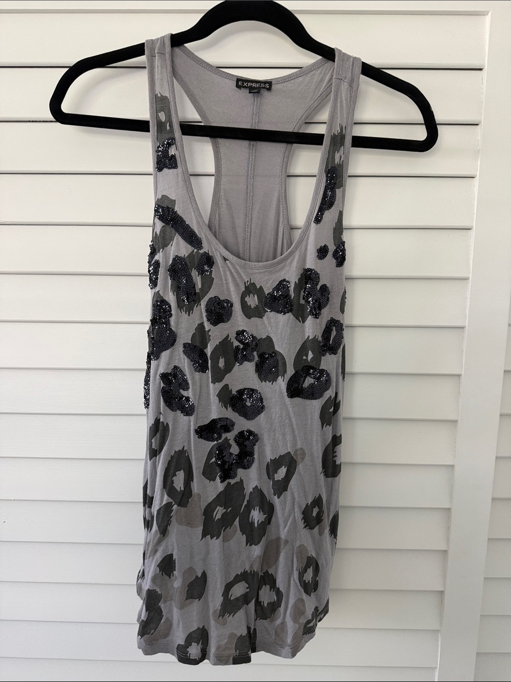 Express Gray Leopard Sequin Racerback Tank